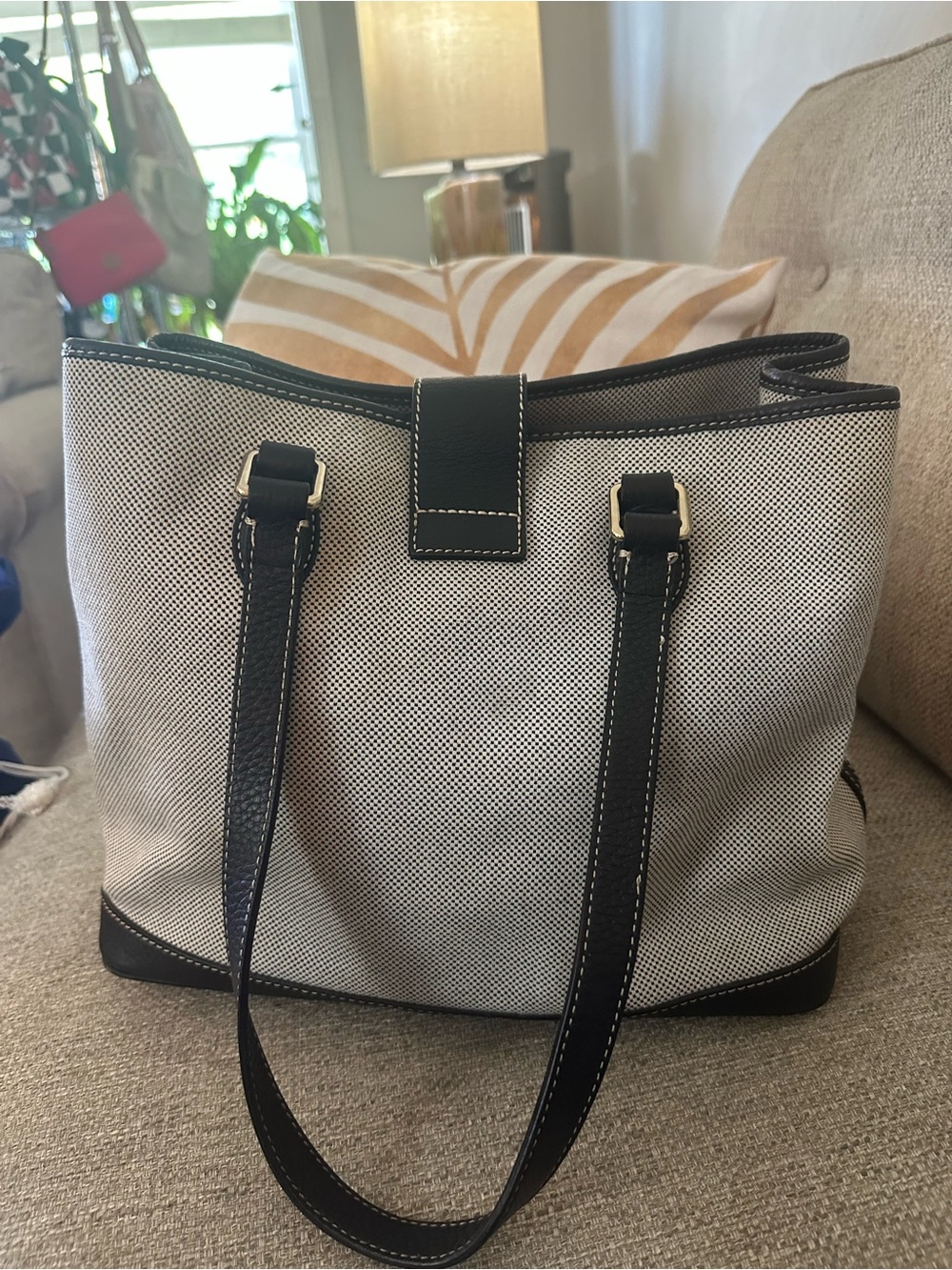 Dooney & Bourke Cabriolet Woven Shopper Tote Black White Leather Trim - Picture 4 of 16